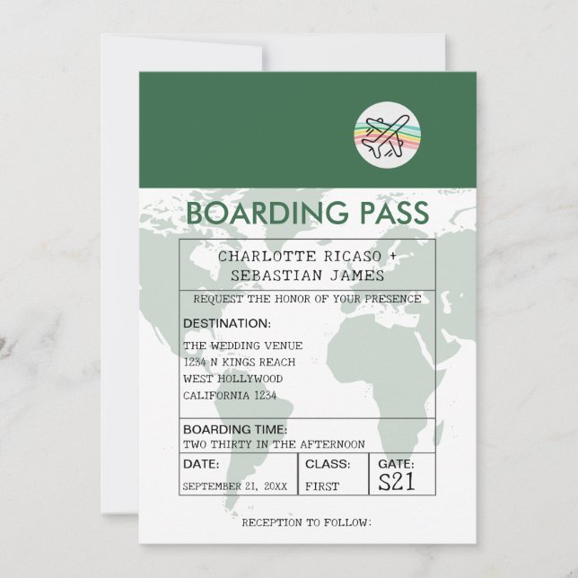 Wedding Travel Boarding Pass Novelty Einladung (Vorderseite)