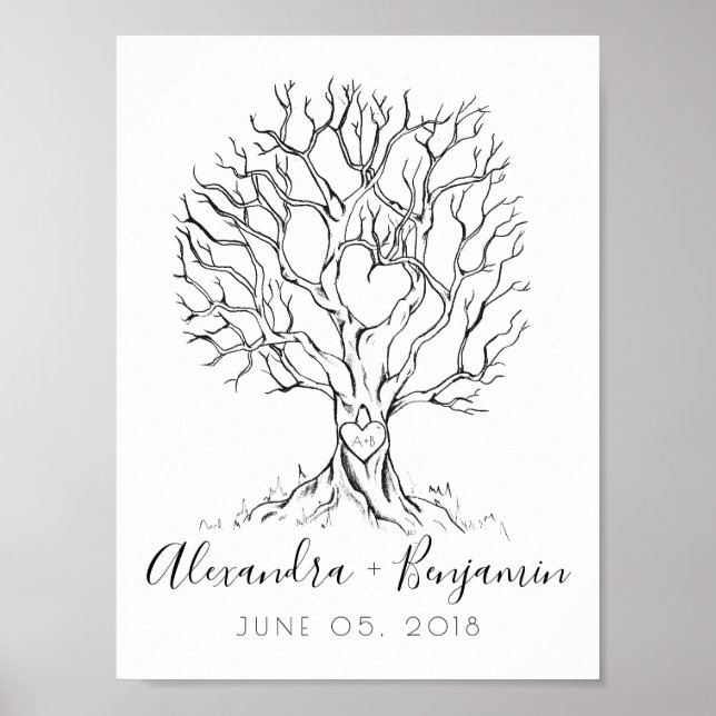 Wedding Tree Fingerprint Gästebuch Hand Drawn (Vorne)