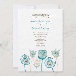 Wedding Türkise Blue Ivory Funky Blume Einladung