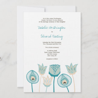 Wedding Türkise Blue Ivory Funky Blume Einladung