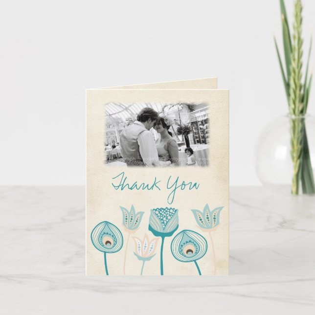 Wedding Türkise Blue Ivory Funky Danky Card Dankeskarte (Vorderseite)