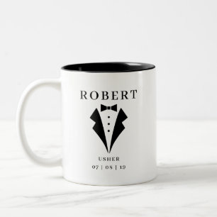 Wedding USHER Tuxedo Personalisierter Name Zweifarbige Tasse