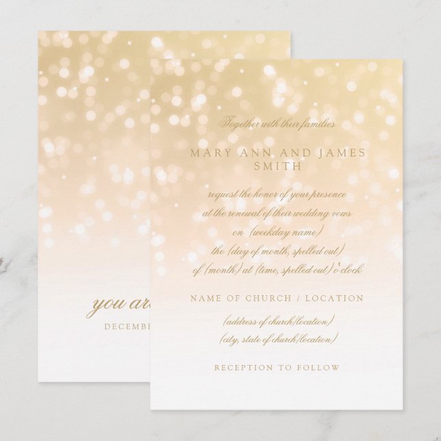 Wedding Vow Renewal Gold Bokeh Sparkle Lights Einladung (Vorne/Hinten)