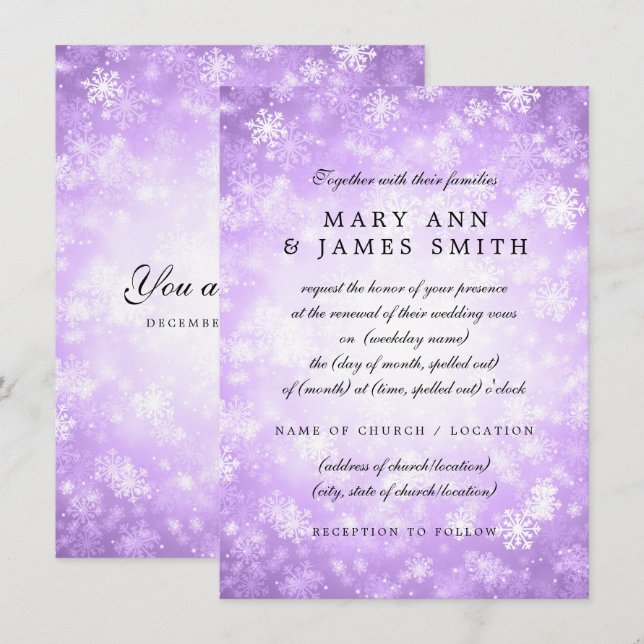 Wedding Vow Renewal Lila Winter Wonderland Einladung (Vorne/Hinten)