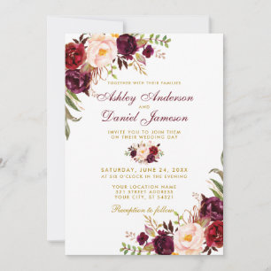 Wedding Watercolor Burgundy Floral Gold W Einladung