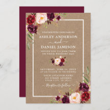 Wedding Watercolor Burgundy Floral Kraft