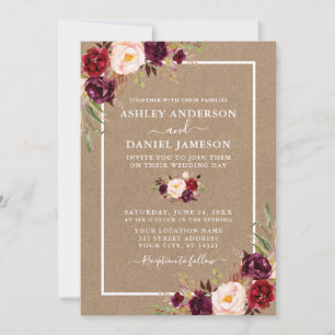 Wedding Watercolor Burgundy Floral Kraft Einladung