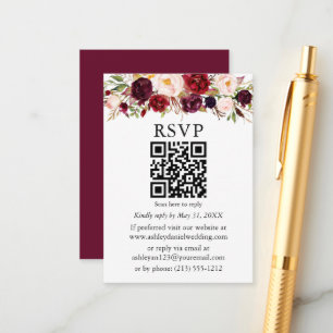 Wedding Watercolor Burgundy Floral QR UAWG Begleitkarte
