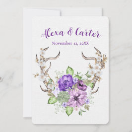 Wedding Watercolor Deer Antler Bouquet Einladung