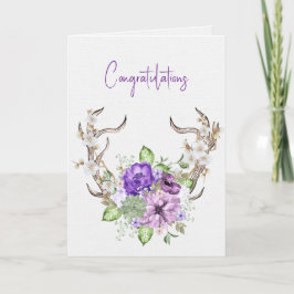 Wedding Watercolor Deer Antler Bouquet Karte