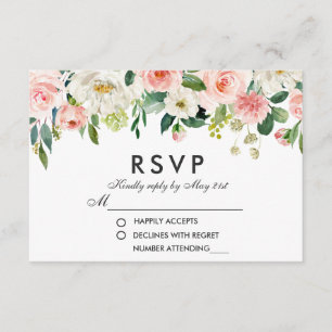 Wedding Watercolor rosa weißes MIT BLUMENUAWG RSVP Karte