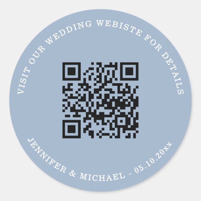 Wedding website QR details information rsvp blue Runder Aufkleber