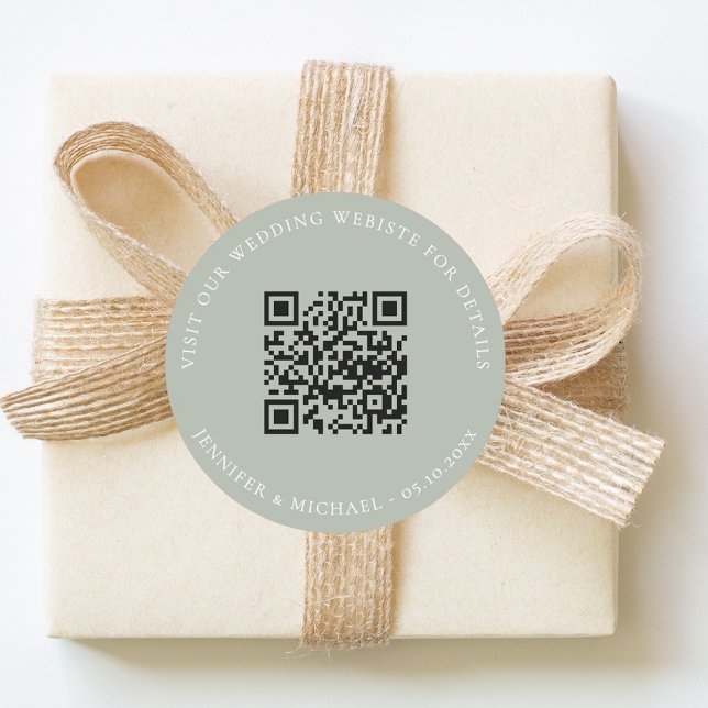 Wedding website QR details information rsvp sage Runder Aufkleber (Von Creator hochgeladen)