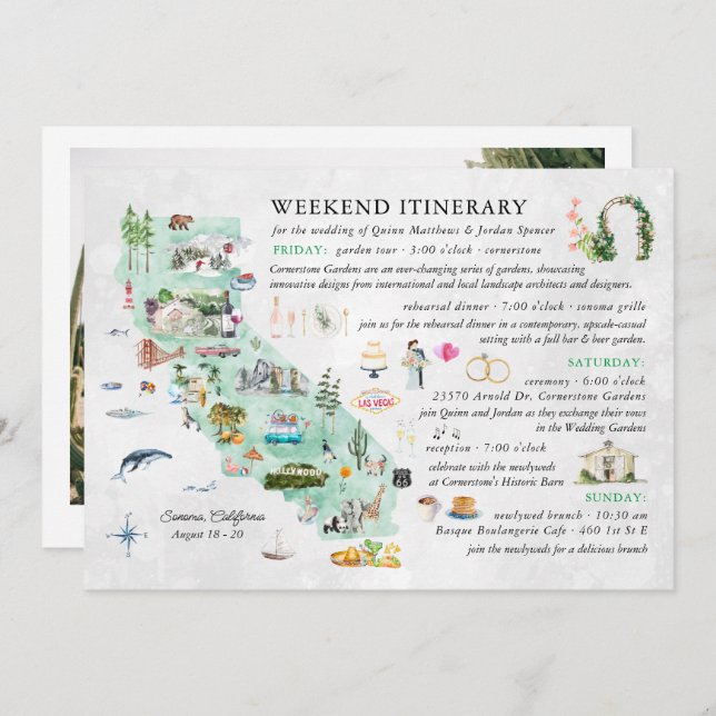 Wedding Weekend in Napa | Itinerary Card Einladung (Vorne/Hinten)