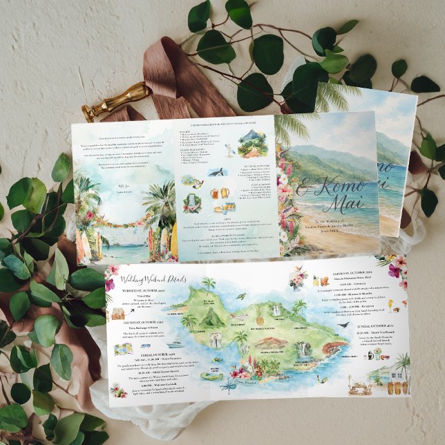 Wedding Weekend | Maui, Hawaii Tri-Fold Invitation Dreifach Gefaltete Einladung (Von Creator hochgeladen)