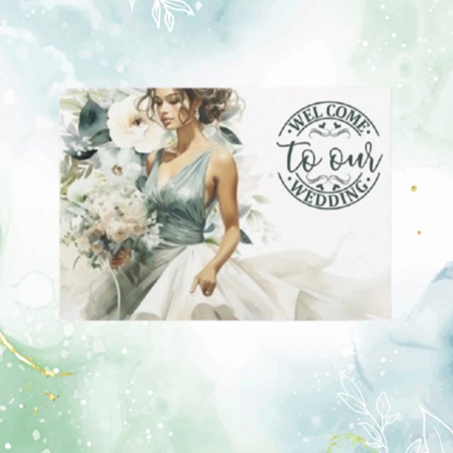 Wedding Welcome Dusty Blue Eucalyptus Green Begleitkarte (Von Creator hochgeladen)