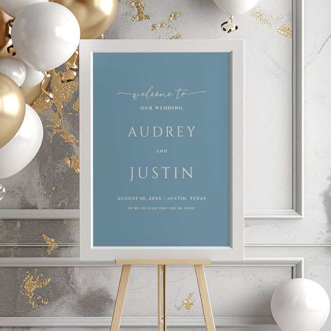 Wedding Welcome Trendy Script Dusty Blue Poster (Von Creator hochgeladen)