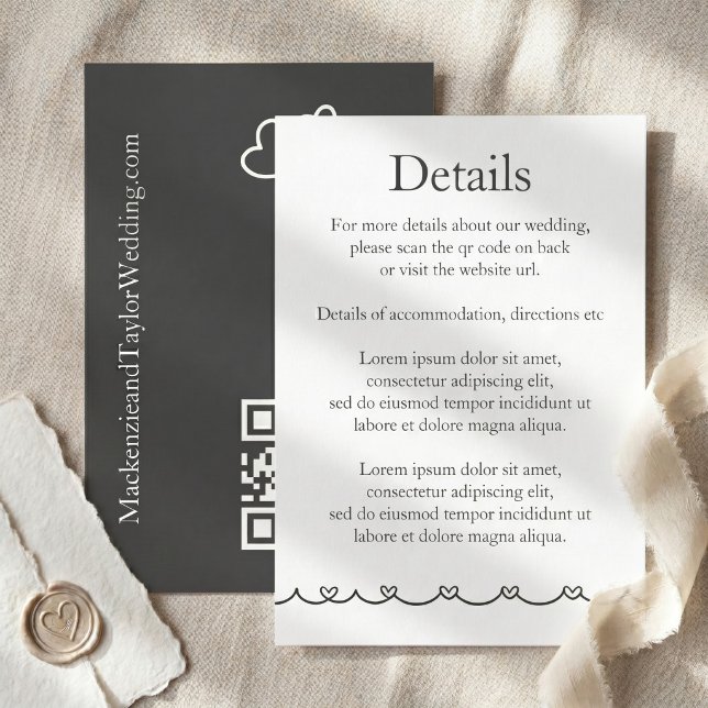 Wedding Whimsical Doodles Grey and White Begleitkarte (Wedding Whimsical Doodles Grey and White Enclosure Card by Ricaso. Love heart detail direction etc)