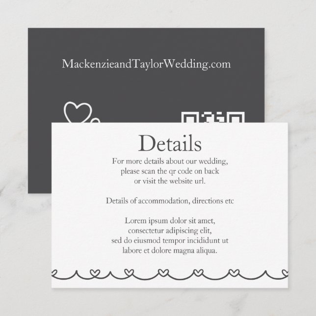 Wedding Whimsical Doodles Grey and White Begleitkarte (Vorne/Hinten)