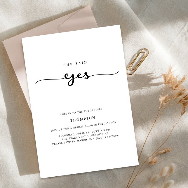 Wedding Whimsy Script sagte sie Yes Brautparty Einladung (Von Creator hochgeladen)