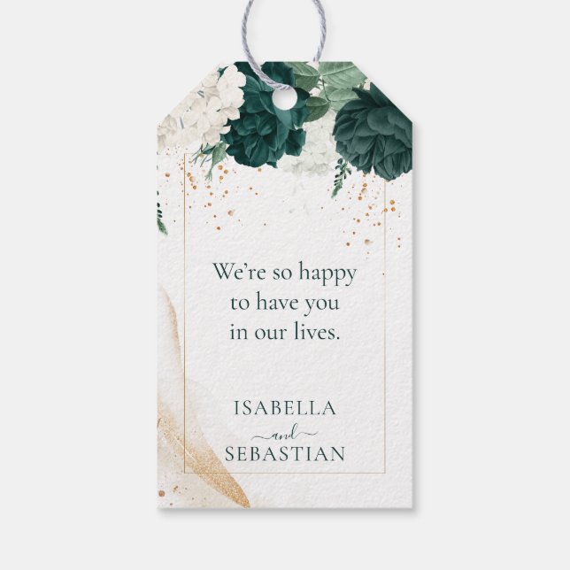 Wedding White Lavender Touch Emerald Green Geschenkanhänger (Rückseite)