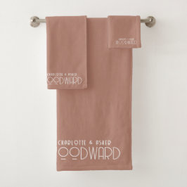 Wedding White Monogram Newlyweds Cocoa Brown Badhandtuch Set