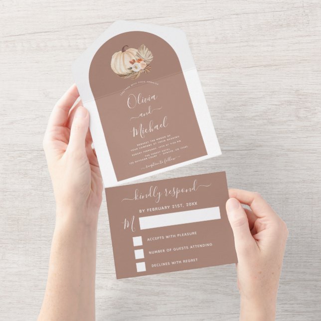 Wedding White Pumpkins Boho Terracotta UAWG All In One Einladung (Abreißen)