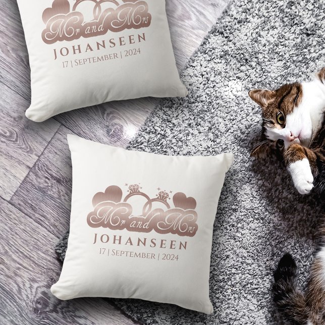 Wedding White Rose Gold Herzname Mr. and Mrs. Kissen (Von Creator hochgeladen)