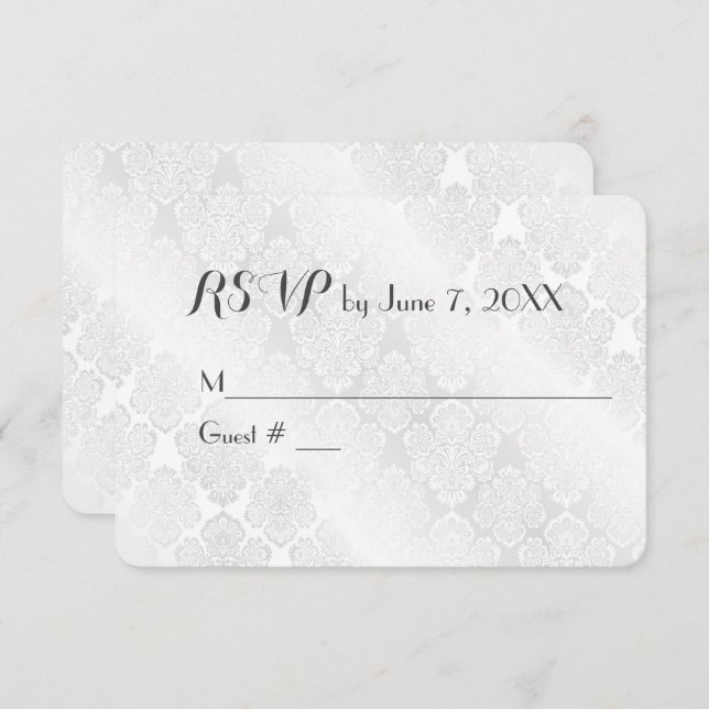 Wedding White Satin Damask UAWG RSVP Karte (Vorne/Hinten)