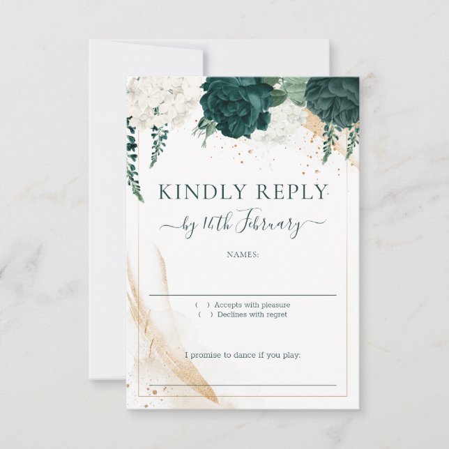 Wedding White Signature Emerald Green Rose RSVP Karte (Vorderseite)