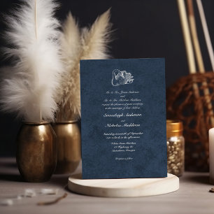 Wedding White Swan Navy Blue Einladung