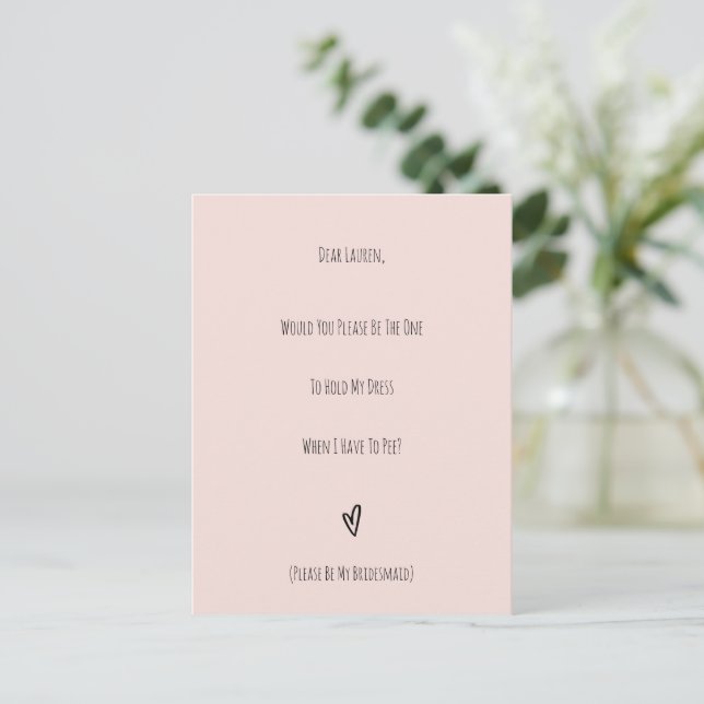 Wedding Will You Be My Bridesmaid Invitation Card Postkarte (Stehend Vorderseite)