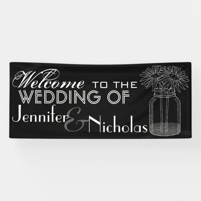 Wedding willkommene Tafel und Weckglas Banner (Horizontal)