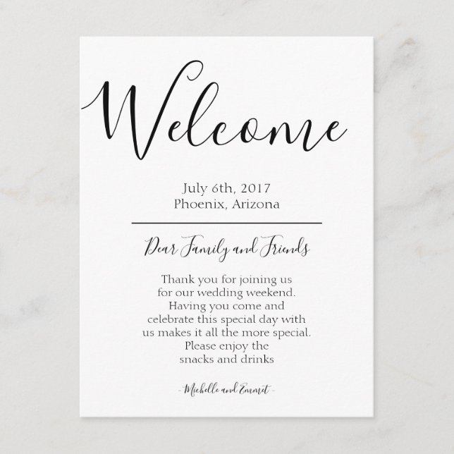 Wedding willkommener begleitkarte (Vorderseite)