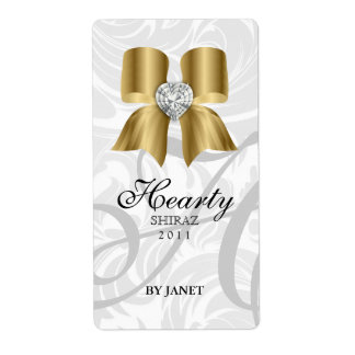 Wedding Wine Label Jewel Bow Herz Gold
