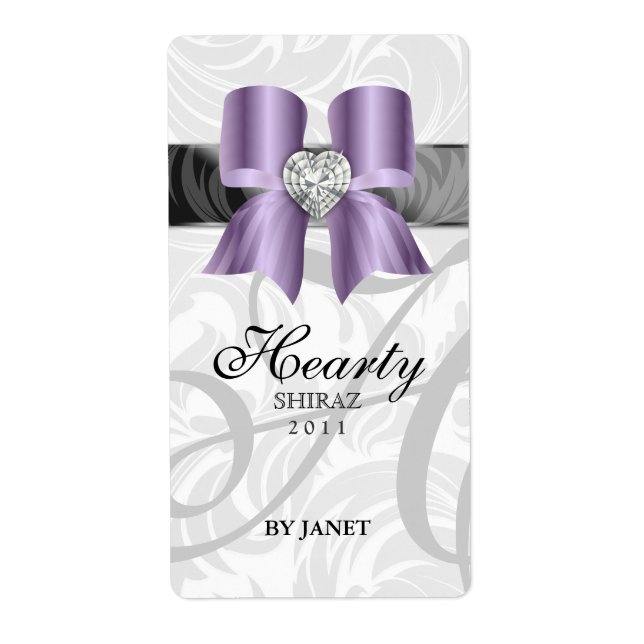 Wedding Wine Label Jewel Bow Herz Mauve (Vorne)