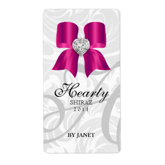 Wedding Wine Label Jewel Bow Herzrosa