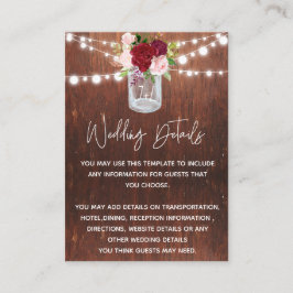 Wedding Wood Mason Jar Burgundy Details Budget Visitenkarte