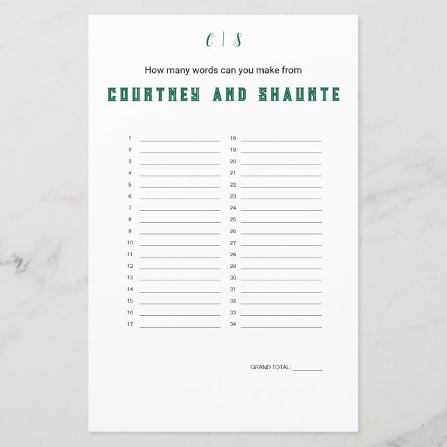 "Wedding" Word Maker Game (Vorderseite)