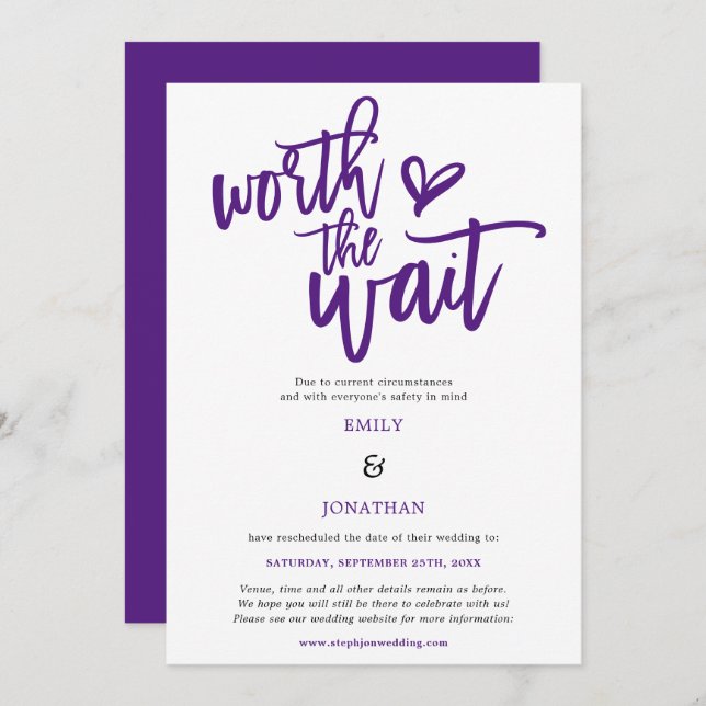 Wedding Worth the Wait Script Lila Save The Date (Vorne/Hinten)