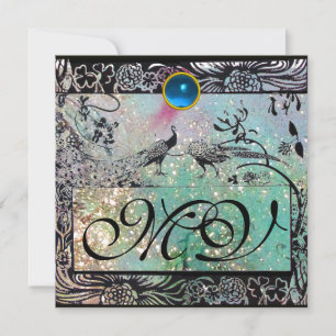 WEDEND LIEBE VÖGEL MONOGRAM Black Blue Peacocks Ankündigung