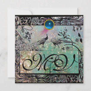 WEDEND LIEBE VÖGEL MONOGRAM Black Blue Peacocks Ankündigung