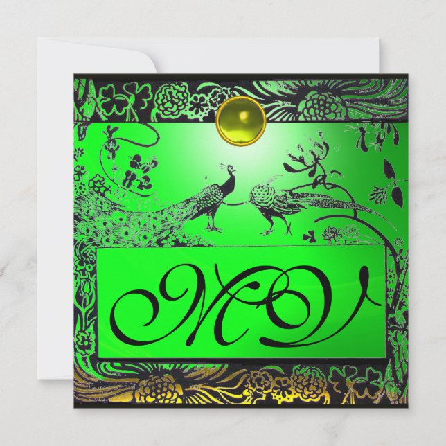 WEDEND LIEBE VÖGEL MONOGRAM schwarz-gelben Smaragd Ankündigung (Vorderseite)