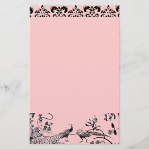 WEDEND LIEBE VÖGEL schwarz und rosa Damast Briefpapier