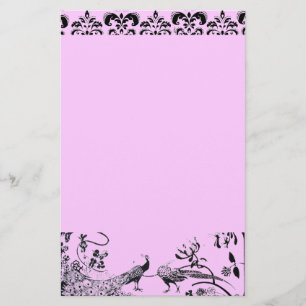 WEDEND LIEBE VÖGEL schwarz und rosa Damast Briefpapier