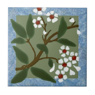 Wedgewood Blue Gerahmt Blüten Barbotine Repro Fliese