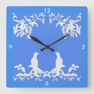 Wedgewood Clock - White Birds on Blue 4 Zuhause Quadratische Wanduhr
