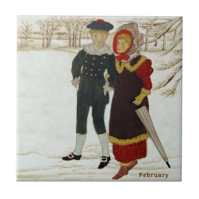Wedgwood Februar Schnee Handfarbene Repro Fliese (Vorderseite)
