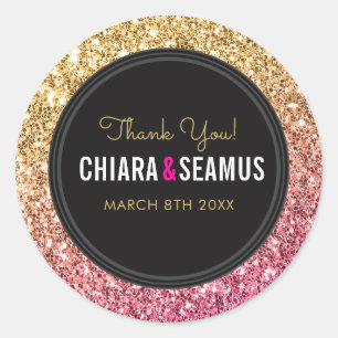 WEDING COUPLE SIEGEL Moderne rosa goldene Glitzer  Runder Aufkleber