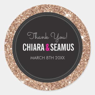 WEDING COUPLE SIEGEL Moderne Rose Gold Glitzer Sch Runder Aufkleber